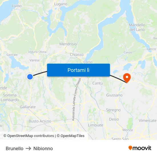Brunello to Nibionno map