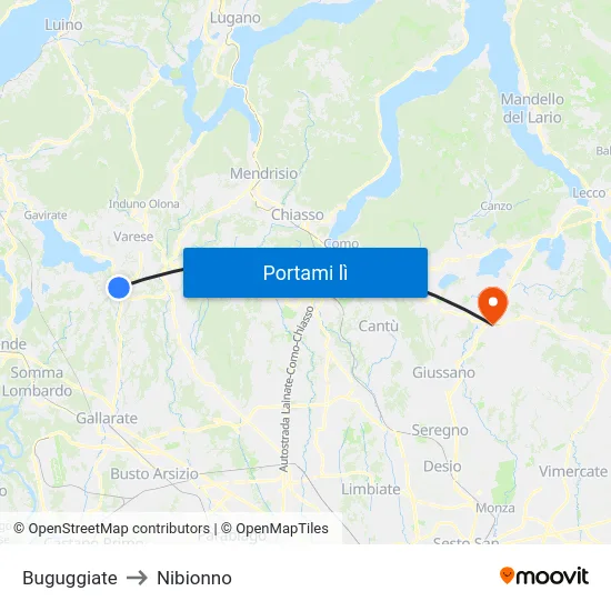 Buguggiate to Nibionno map