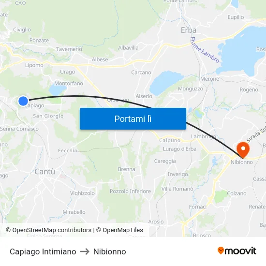 Capiago Intimiano to Nibionno map