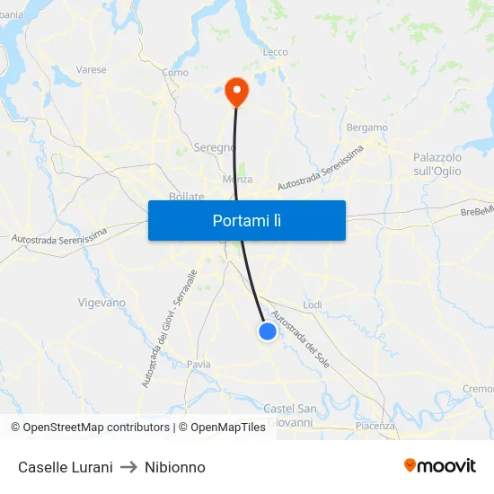 Caselle Lurani to Nibionno map