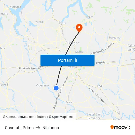 Casorate Primo to Nibionno map