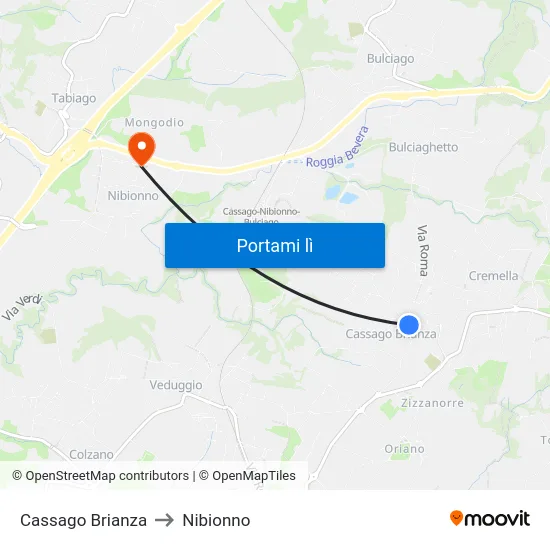 Cassago Brianza to Nibionno map