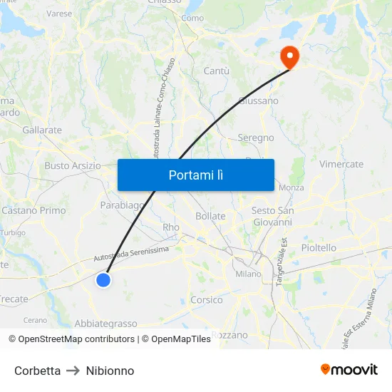 Corbetta to Nibionno map