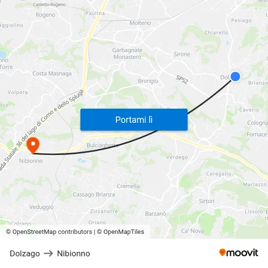 Dolzago to Nibionno map