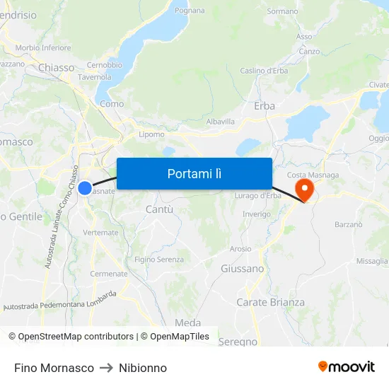 Fino Mornasco to Nibionno map