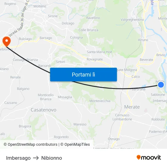 Imbersago to Nibionno map