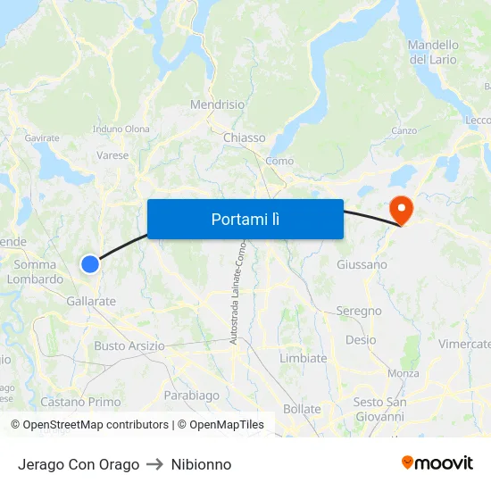 Jerago Con Orago to Nibionno map