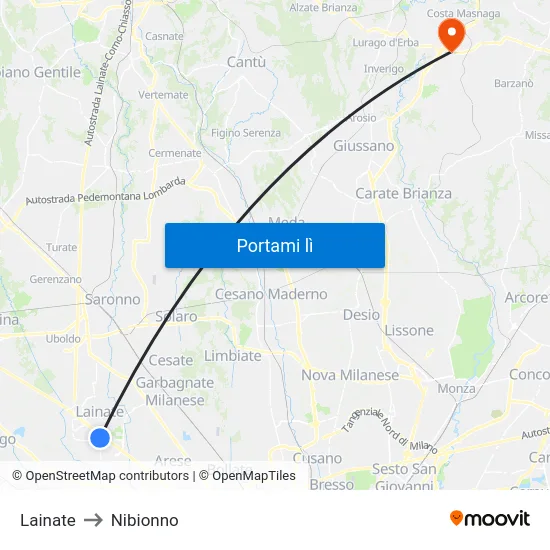Lainate to Nibionno map