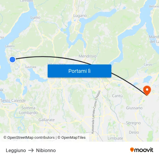 Leggiuno to Nibionno map