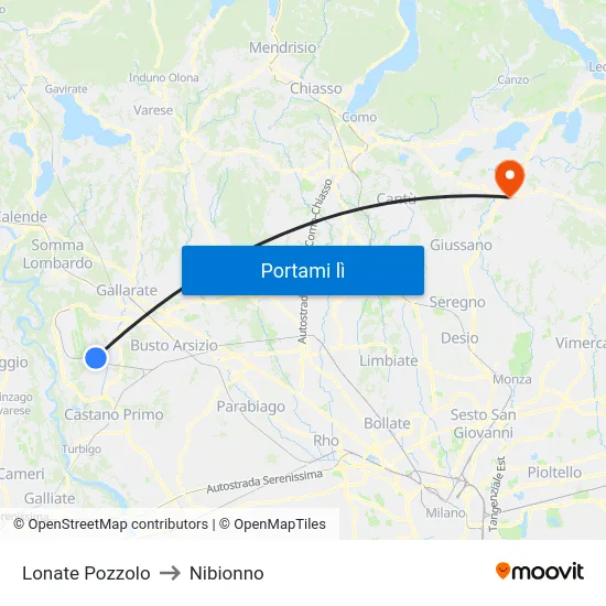 Lonate Pozzolo to Nibionno map