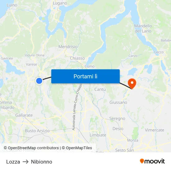 Lozza to Nibionno map