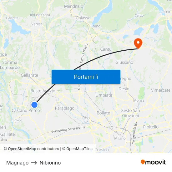 Magnago to Nibionno map