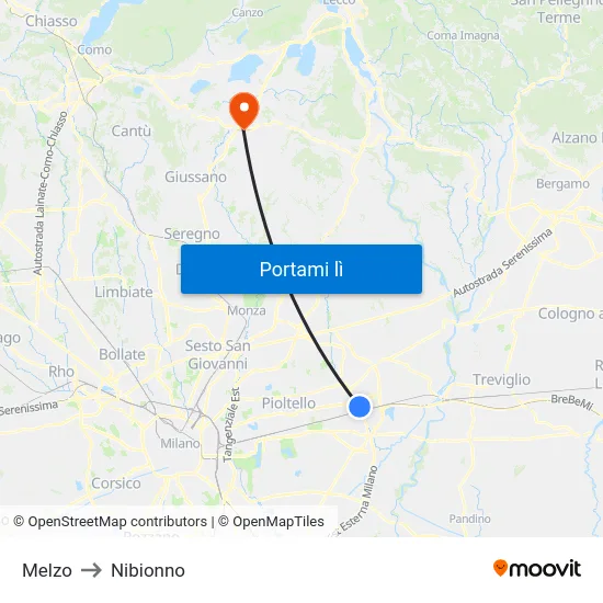 Melzo to Nibionno map
