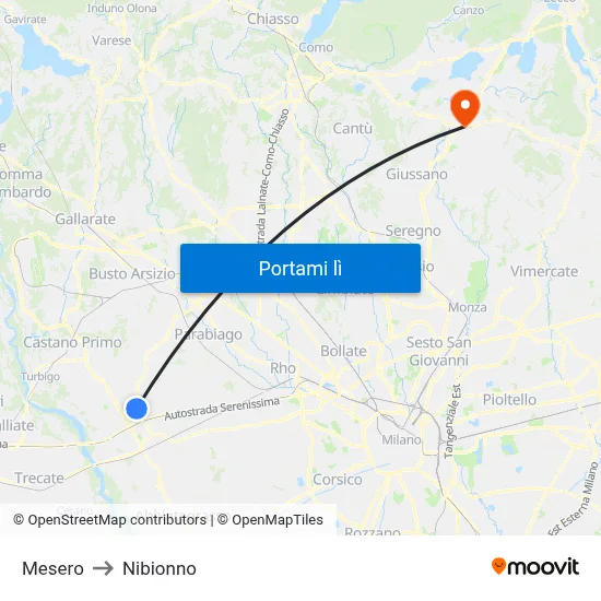 Mesero to Nibionno map