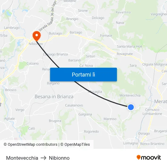 Montevecchia to Nibionno map