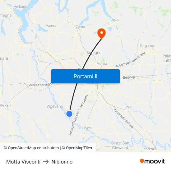 Motta Visconti to Nibionno map
