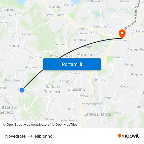 Novedrate to Nibionno map