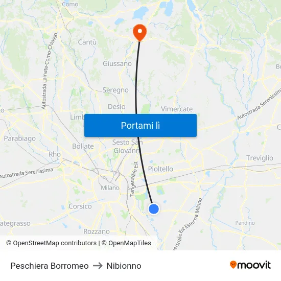 Peschiera Borromeo to Nibionno map