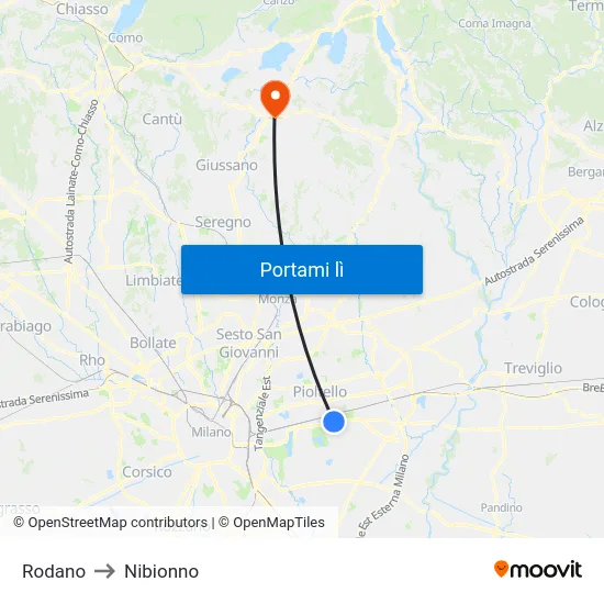 Rodano to Nibionno map