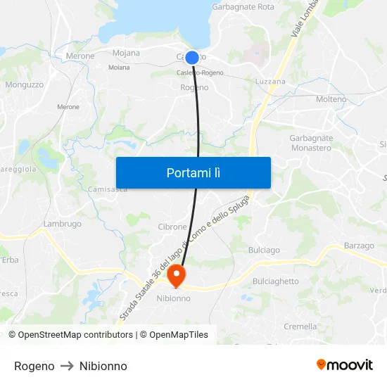 Rogeno to Nibionno map