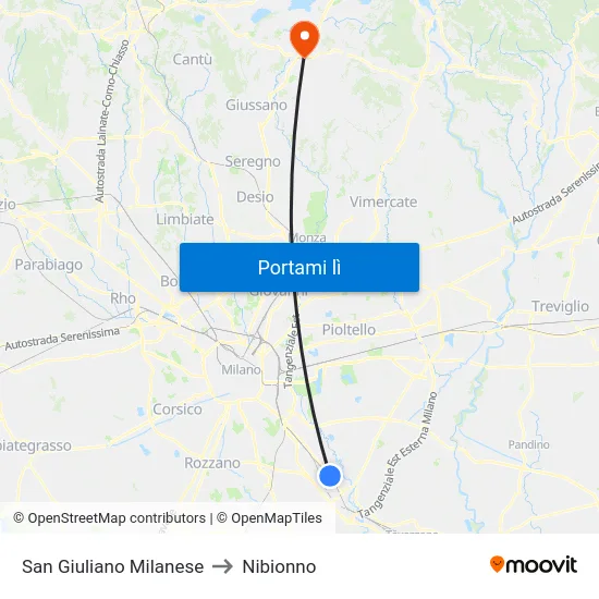 San Giuliano Milanese to Nibionno map
