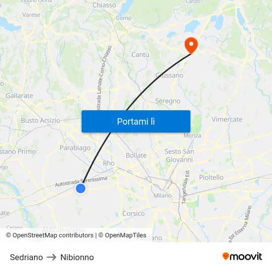 Sedriano to Nibionno map