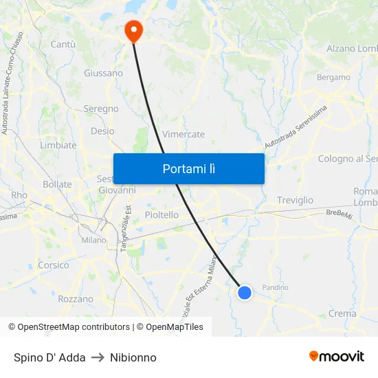 Spino D' Adda to Nibionno map