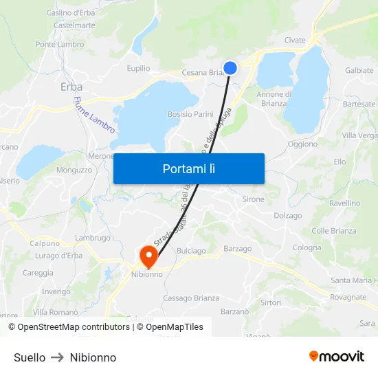 Suello to Nibionno map