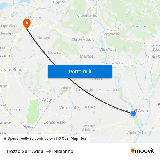 Trezzo Sull' Adda to Nibionno map