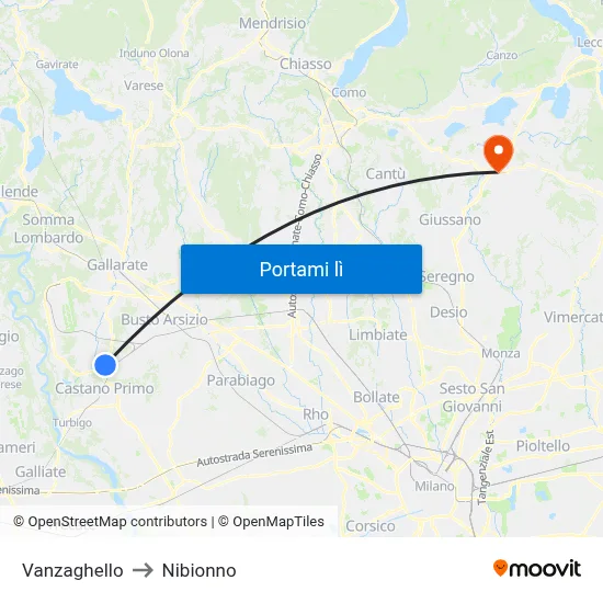 Vanzaghello to Nibionno map