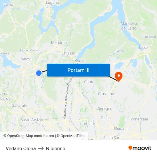Vedano Olona to Nibionno map