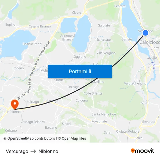 Vercurago to Nibionno map