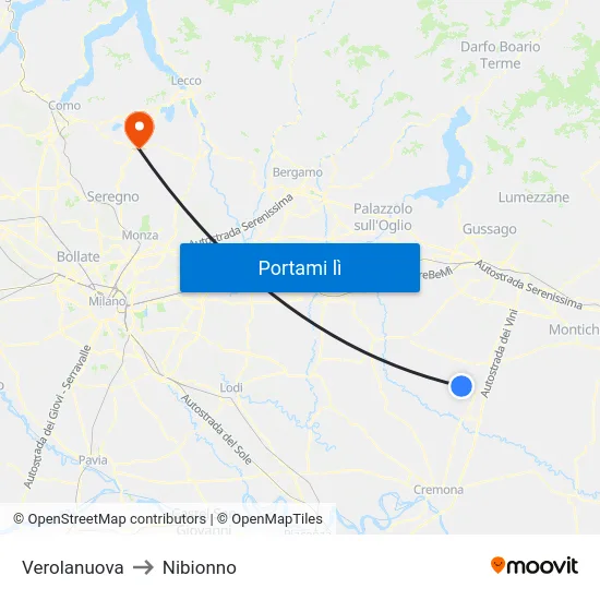 Verolanuova to Nibionno map