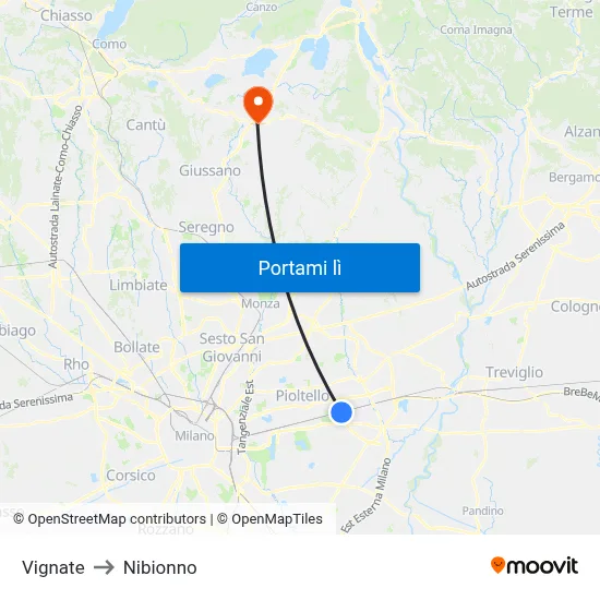 Vignate to Nibionno map