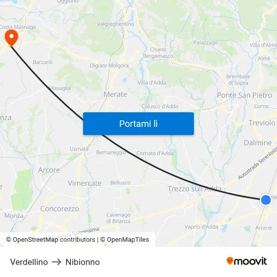 Verdellino to Nibionno map