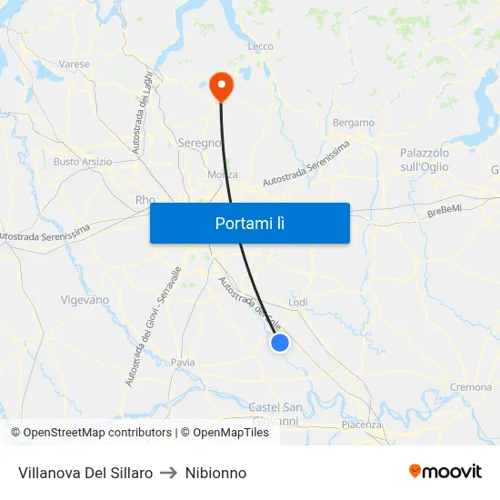 Villanova Del Sillaro to Nibionno map