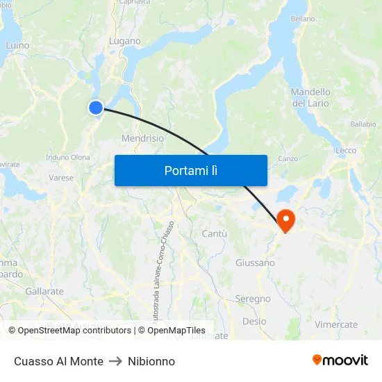 Cuasso Al Monte to Nibionno map