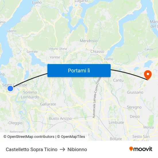 Castelletto Sopra Ticino to Nibionno map