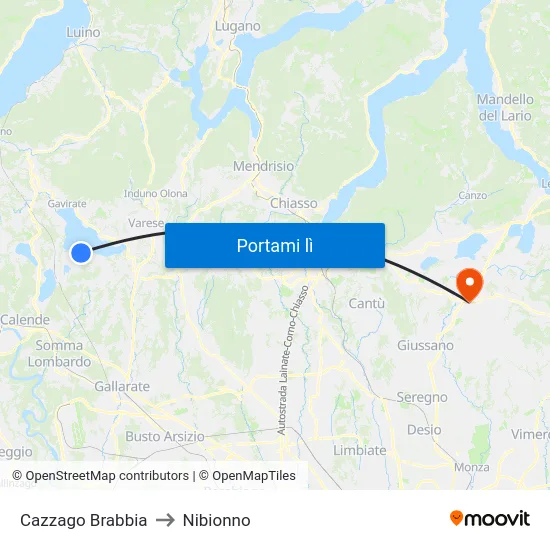 Cazzago Brabbia to Nibionno map