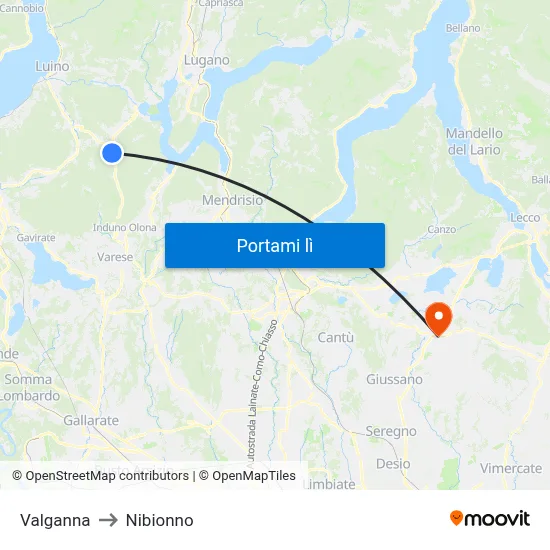 Valganna to Nibionno map