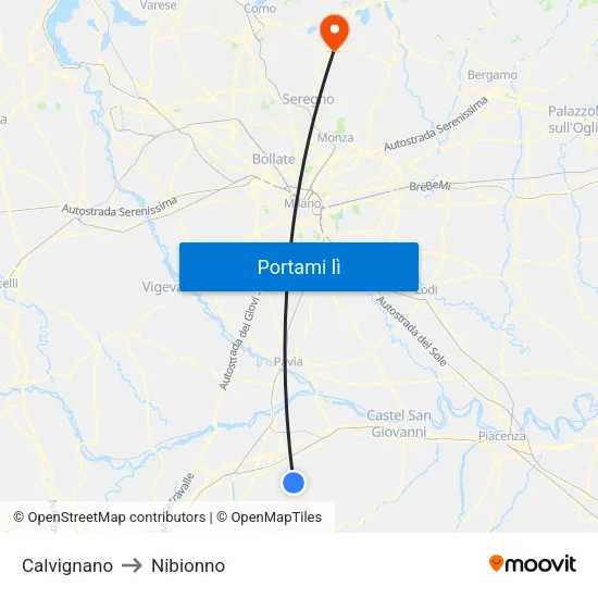 Calvignano to Nibionno map