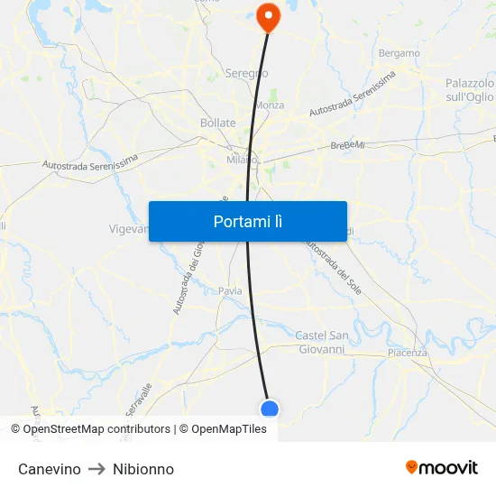 Canevino to Nibionno map