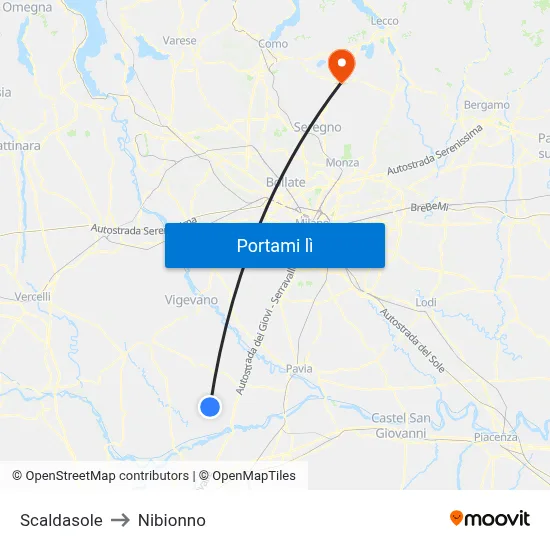 Scaldasole to Nibionno map