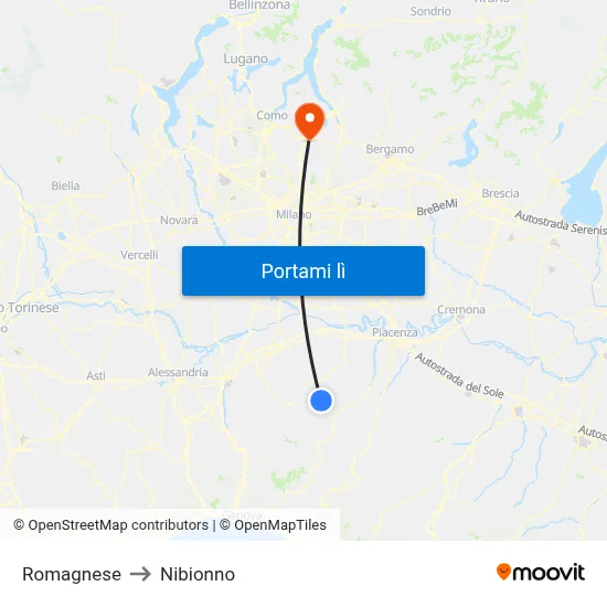 Romagnese to Nibionno map