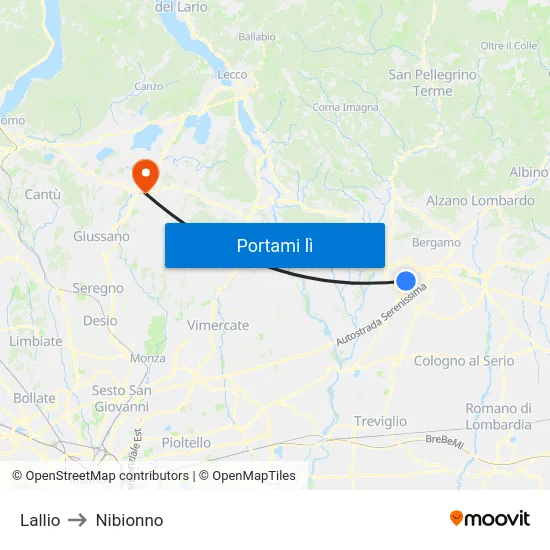 Lallio to Nibionno map
