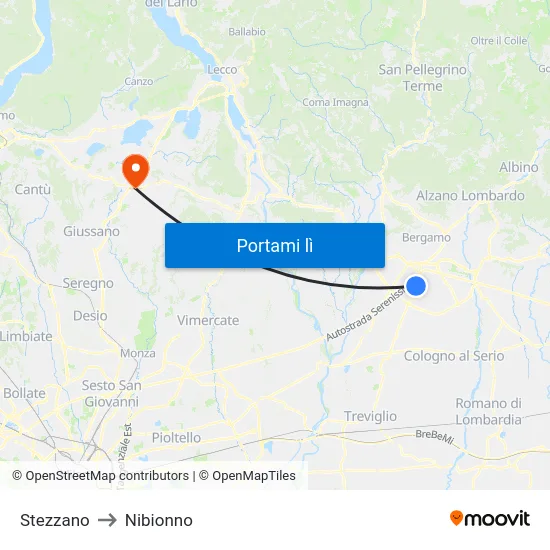 Stezzano to Nibionno map