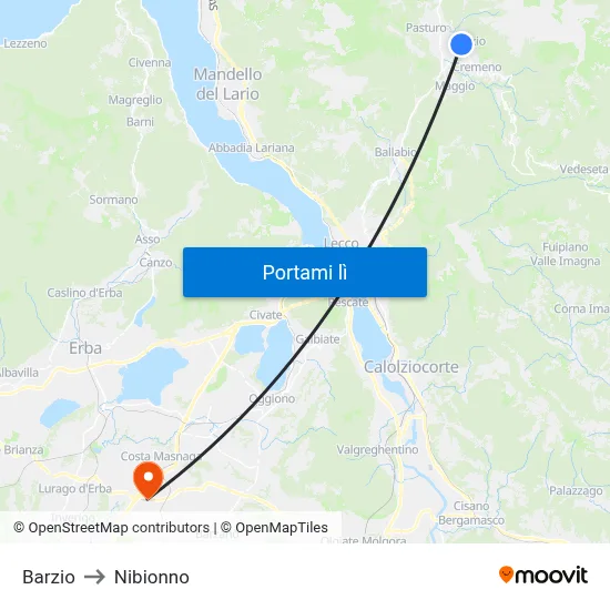 Barzio to Nibionno map