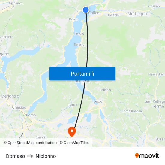 Domaso to Nibionno map