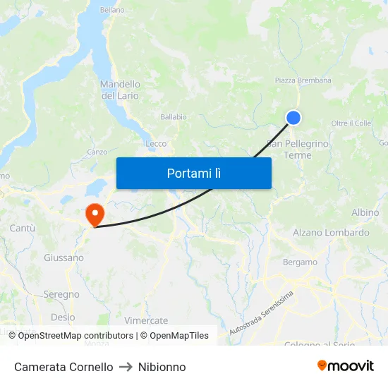Camerata Cornello to Nibionno map