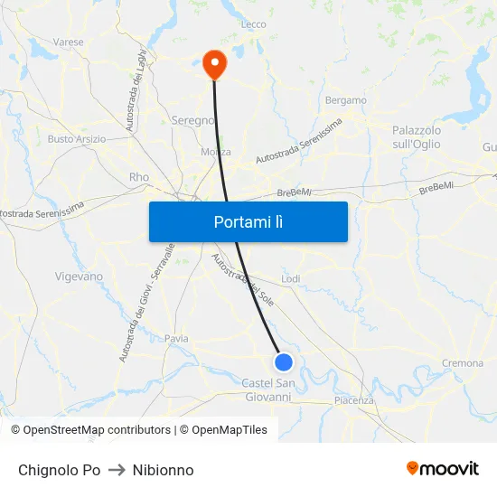 Chignolo Po to Nibionno map